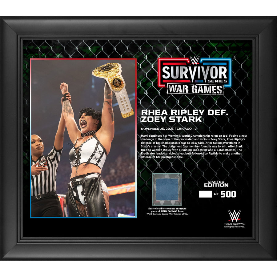 Rhea Ripley WWE Framed 15" x 17" 2023 Survivor Series Collage with a Piece of Match-Used Canvas - Limited Edition of 500