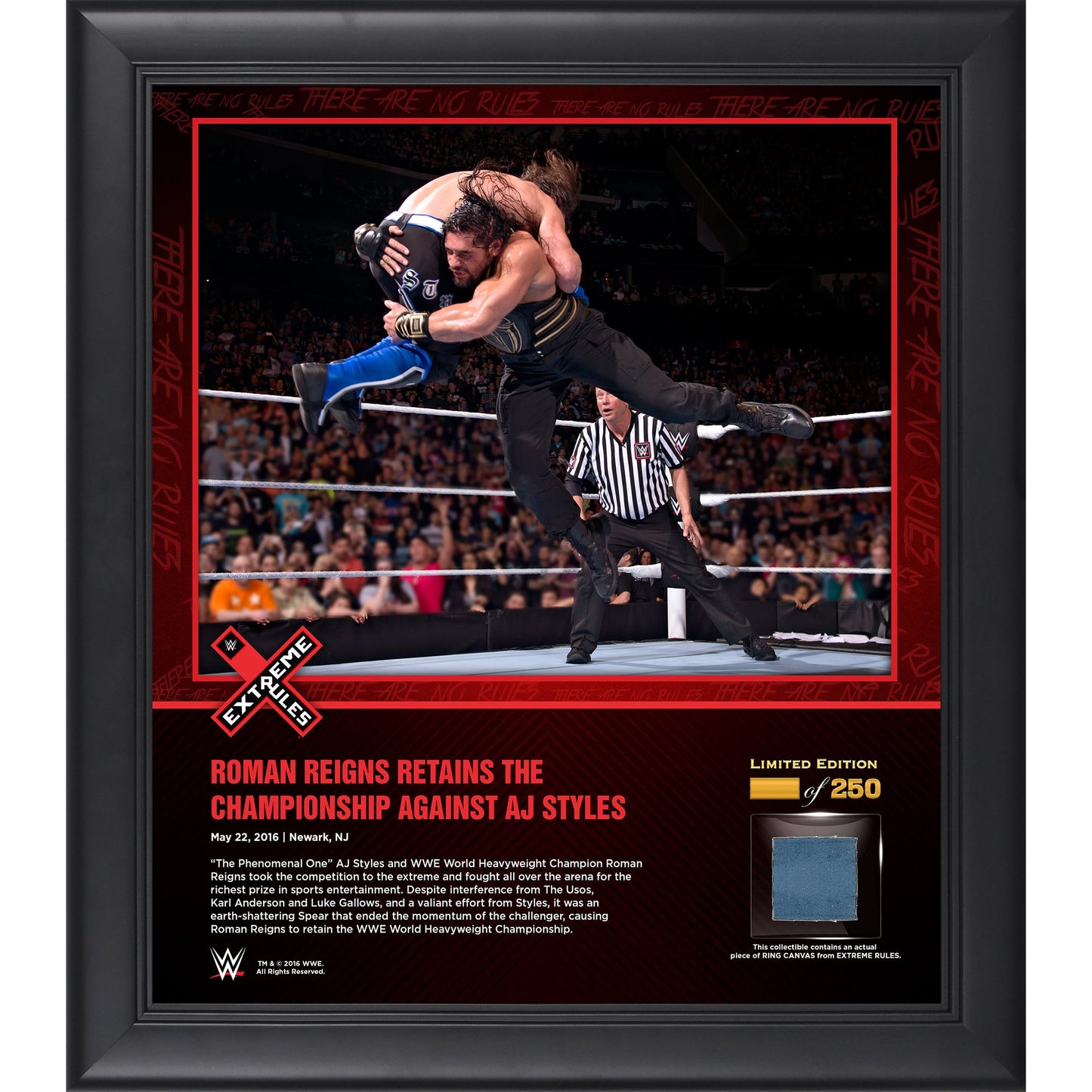 Roman Reigns Framed 15" x 17" 2016 Extreme Rules Collage with a Piece of Match-Used Canvas - Limited Edition of 250