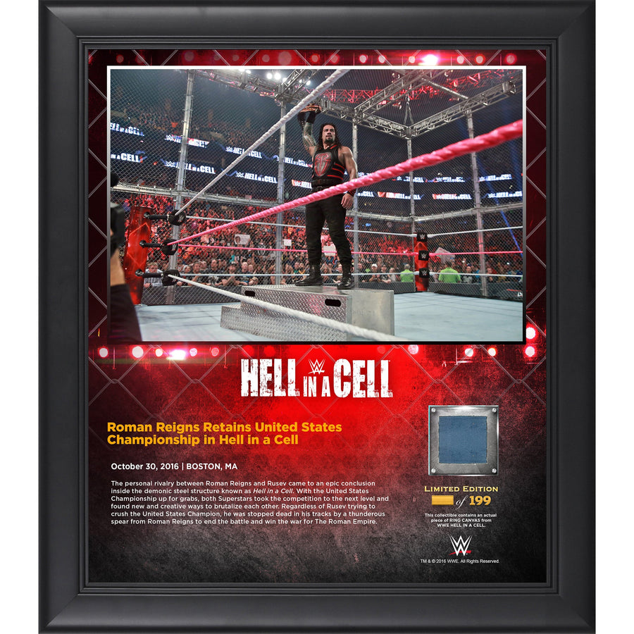 Roman Reigns Framed 15" x 17" 2016 Hell In A Cell Collage with a Piece of Match-Used Canvas - Limited Edition of 199