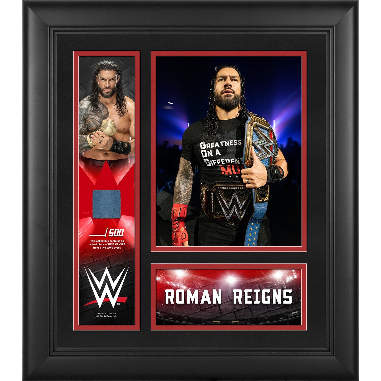 Roman Reigns Framed 15" x 17" Collage with a Piece of Match-Used Canvas - Limited Edition of 500