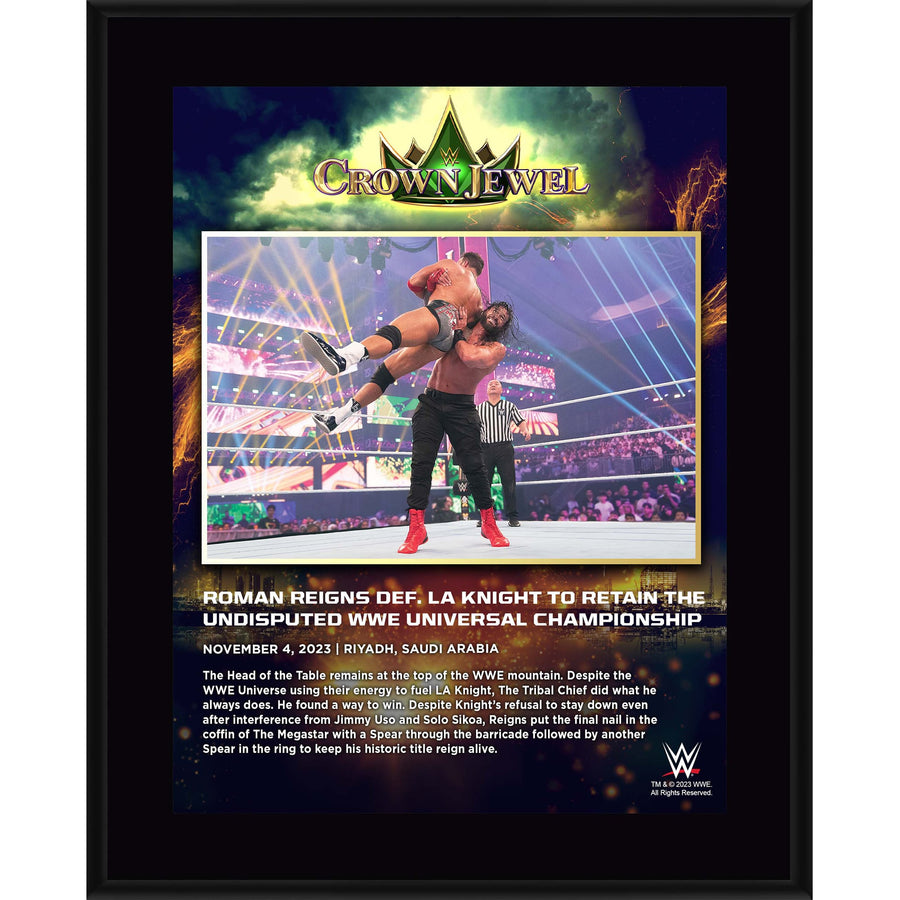 Roman Reigns WWE 10.5" x 13" 2023 Crown Jewel Sublimated Plaque 