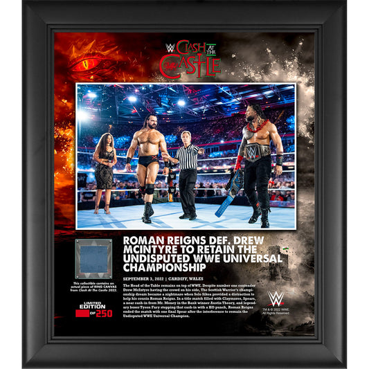 Roman Reigns WWE Framed 15" x 17" 2022 Clash at the Castle Collage with a Piece of Match-Used Canvas - Limited Edition of 250
