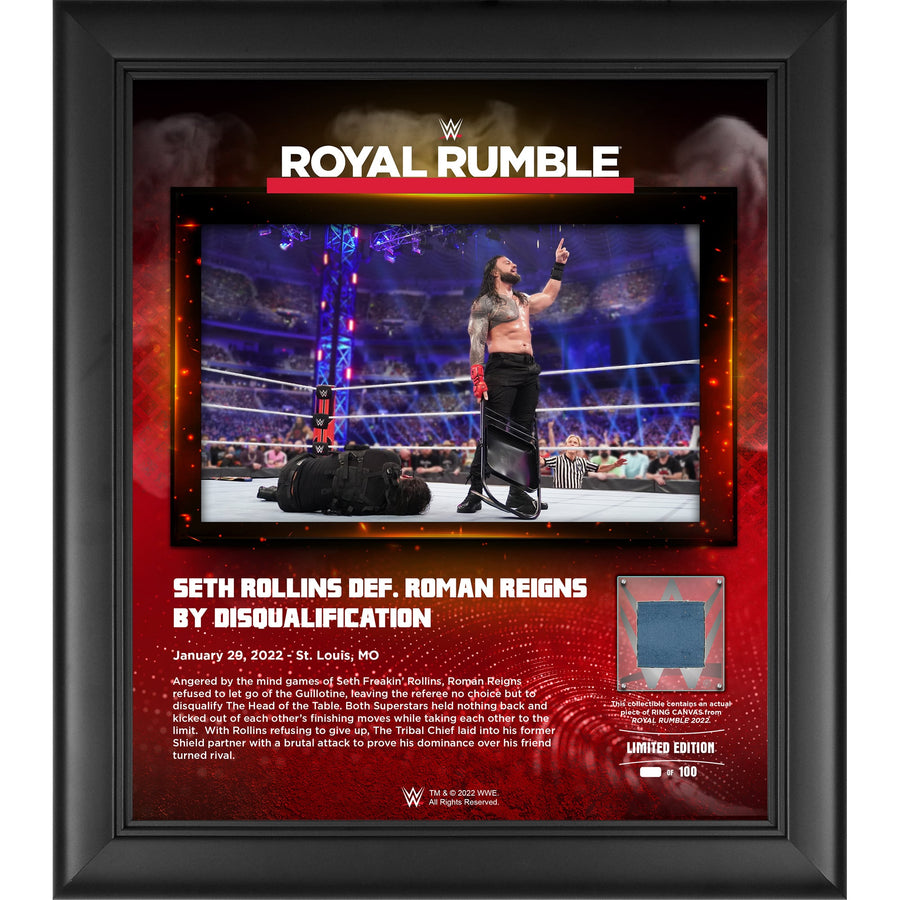Roman Reigns WWE Framed 15'' x 17'' 2022 Royal Rumble Collage with a Piece of Match-Used Canvas - Limited Edition of 100