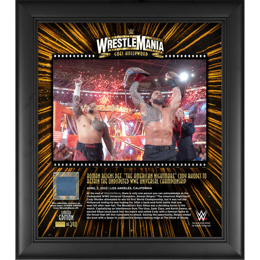 Roman Reigns WWE Framed 15" x 17" 2023 WrestleMania 39 Night 2 Collage with a Piece of Match-Used Canvas - Limited Edition of 390