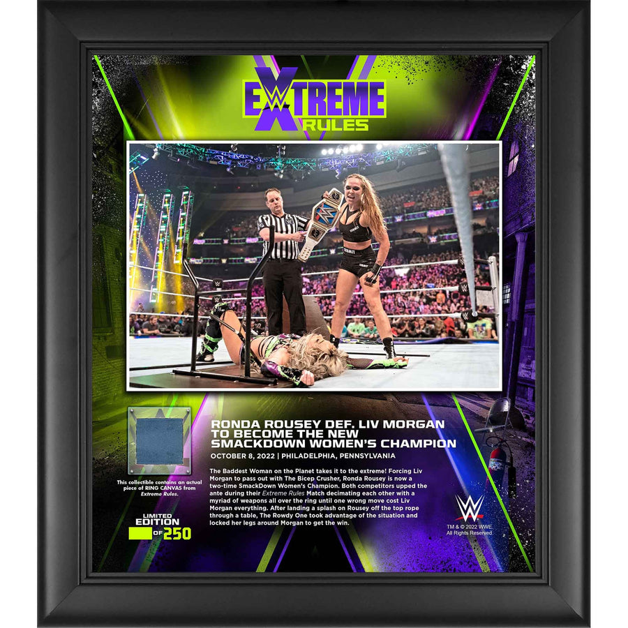 Ronda Rousey Framed 15" x 17" 2022 Extreme Rules Collage with a Piece of Match-Used Canvas - Limited Edition of 250