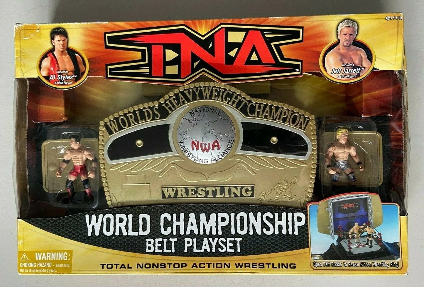 2006 Total Nonstop Action [TNA] Marvel Toys World Championship Belt Playset [With AJ Styles in Red Trunks & Jeff Jarrett]