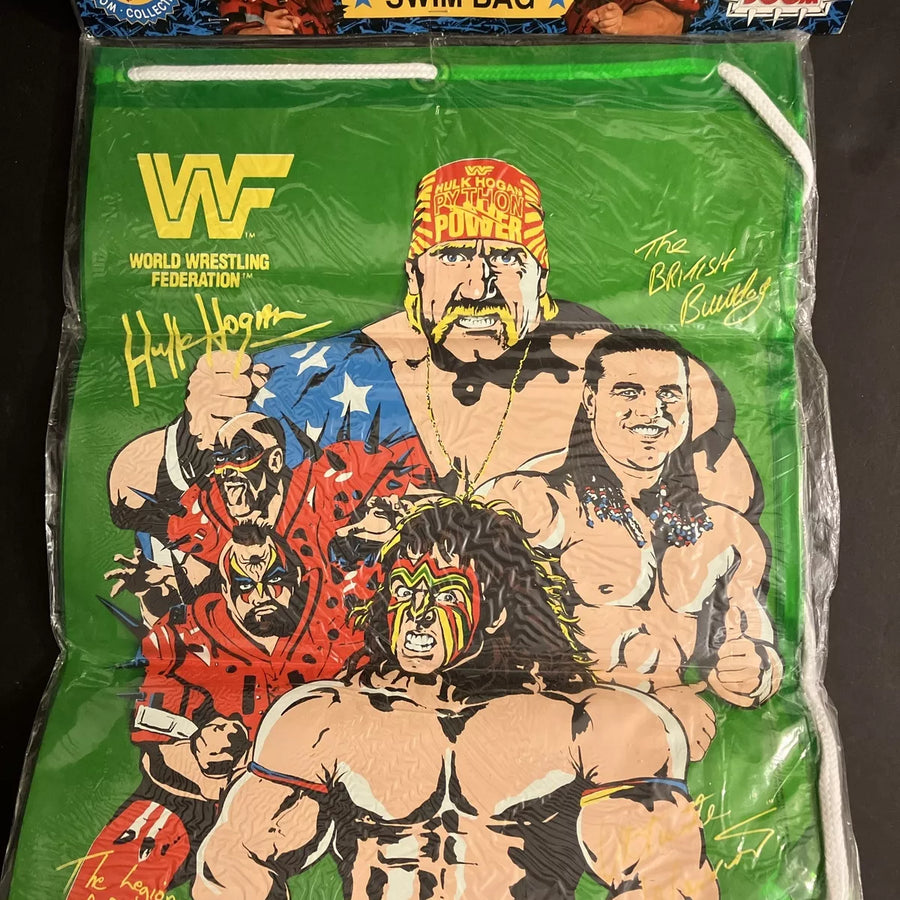 WWF Swim Bag 1991 Hulk Hogan, Ultimate warrior, Legion Of Doom & British Bulldog PWcatalog
