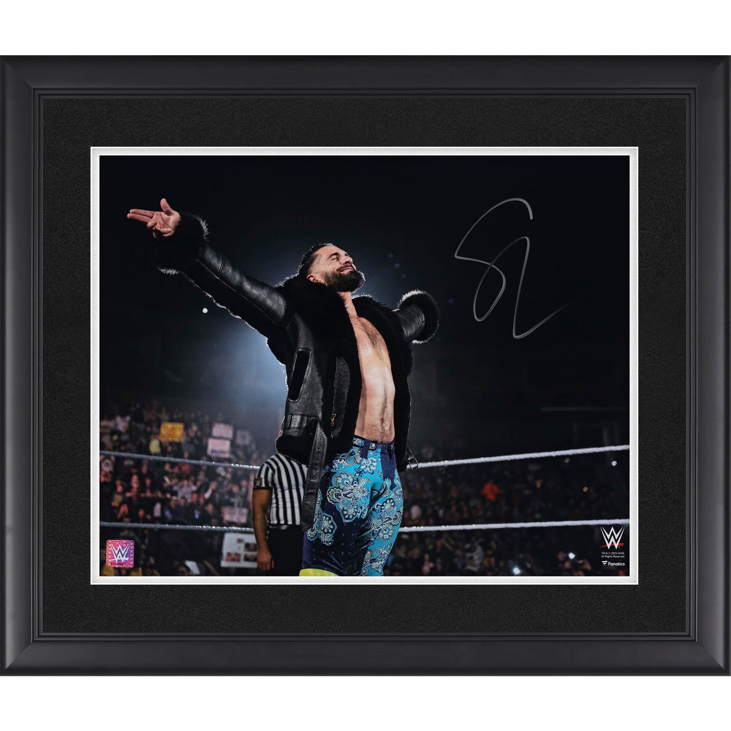 Seth "Freakin" Rollins WWE Autographed Framed 16" x 20" In Ring Black Jacket in Spotlight Photograph