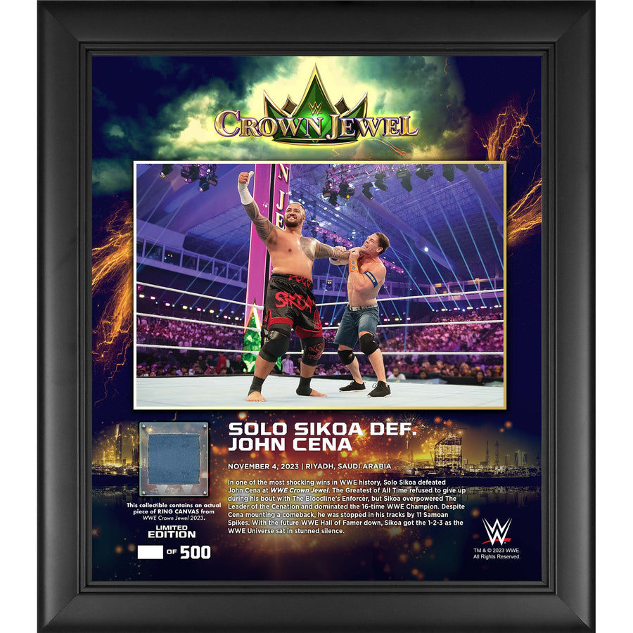 Solo Sikoa WWE Framed 15" x 17" 2023 Crown Jewel Collage with a Piece of Match-Used Canvas - Limited Edition of 500