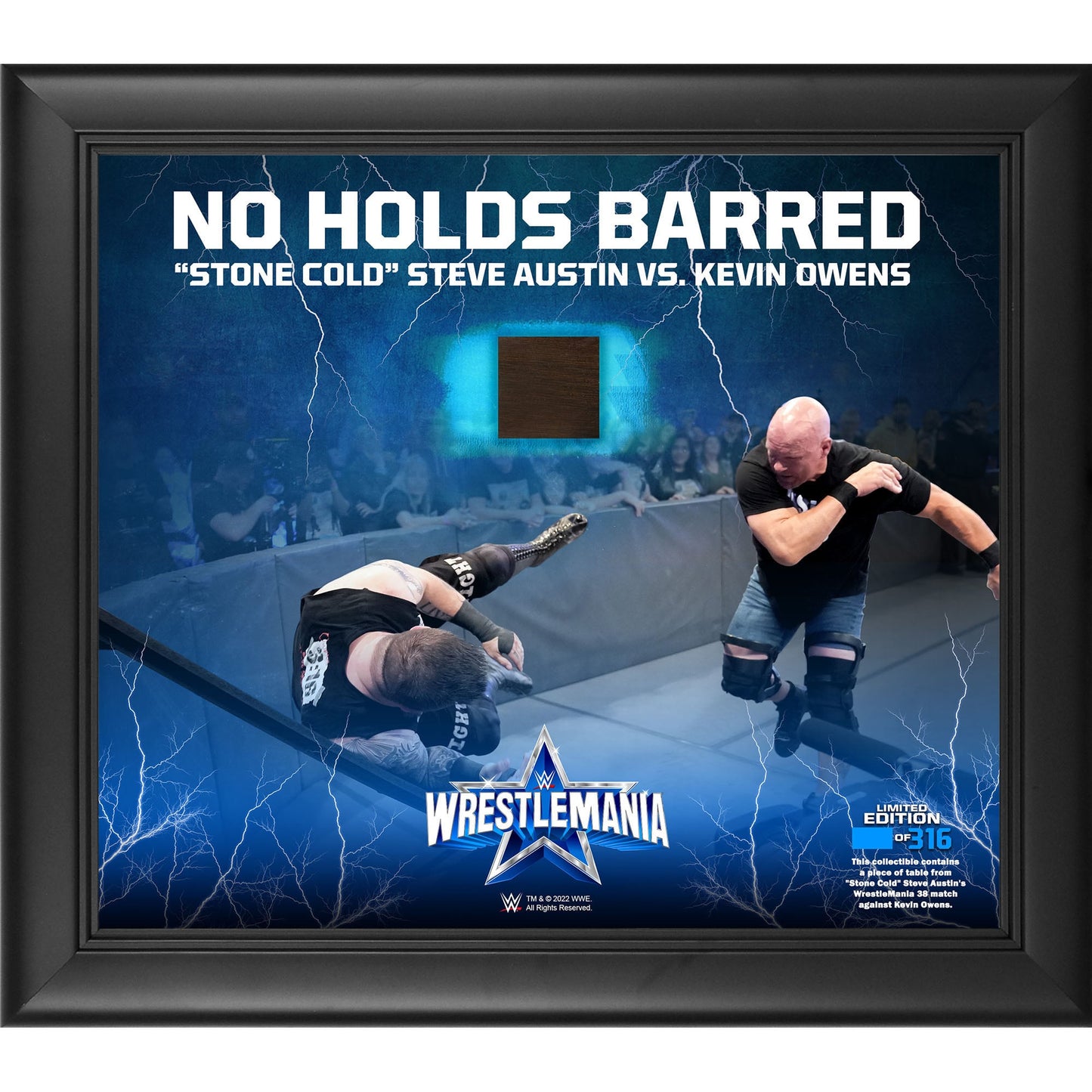 "Stone Cold" Steve Austin & Kevin Owens WWE Framed 15'' x 17' WrestleMania 38 No Holds Barred Core Frame with a Piece of Match-Used Table - Limited Edition of 316 - image 2