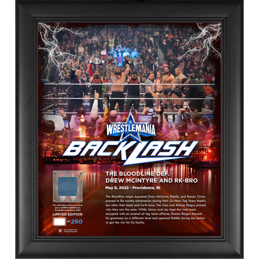The Bloodline WWE Framed 15'' x 17'' 2022 WrestleMania Backlash Core Frame with a Piece of Match-Used Canvas - Limited Edition of 250