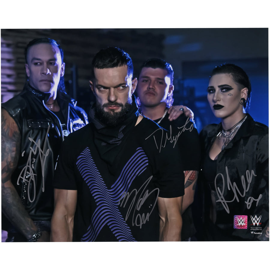 The Judgment Day WWE Autographed 16" x 20" Backstage Photograph featuring Finn Balor Damian Priest Dominik Mysterio and Rhea Ripley