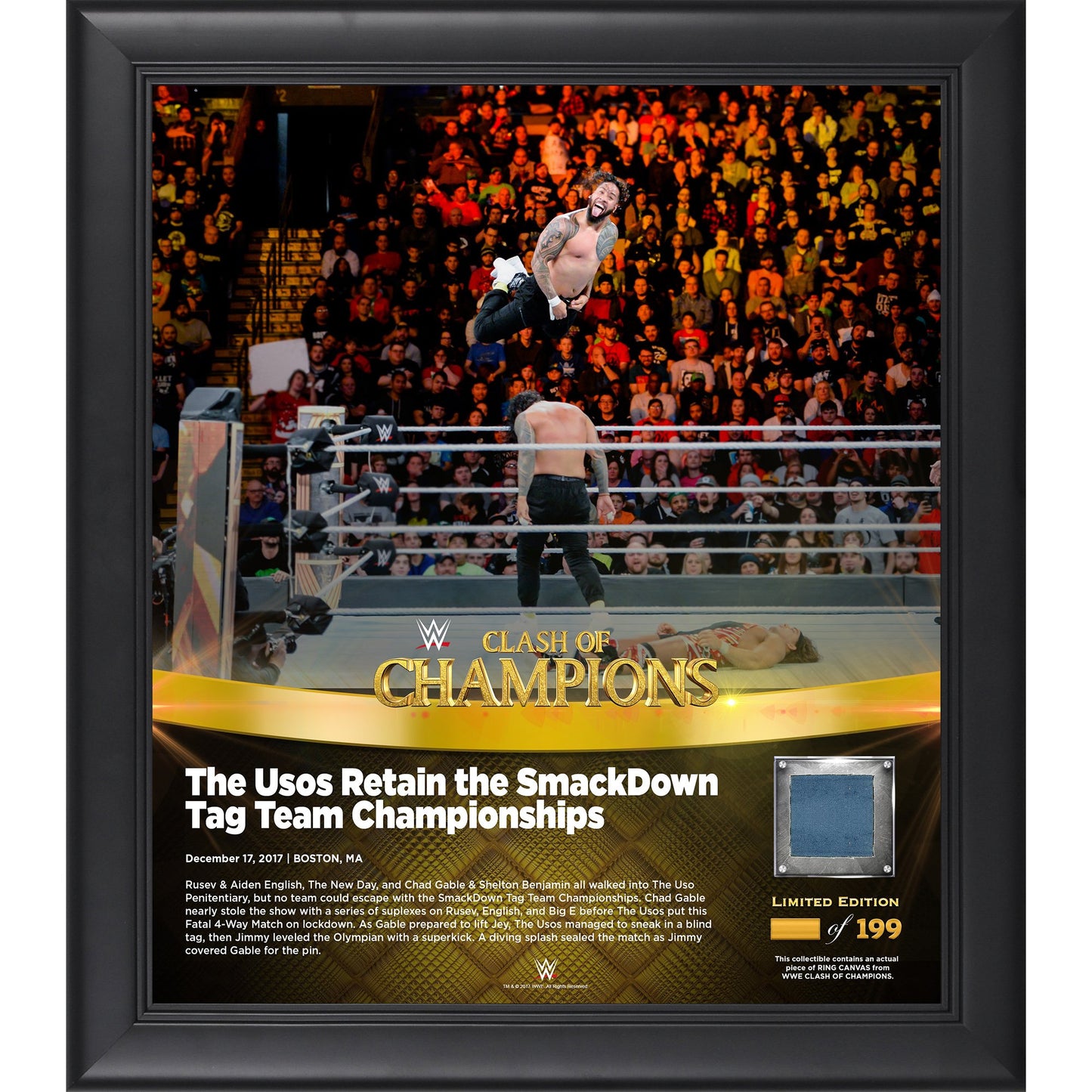 The Usos Framed 15" x 17" 2017 Clash of Champions Collage with a Piece of Match-Used Canvas - Limited Edition of 199