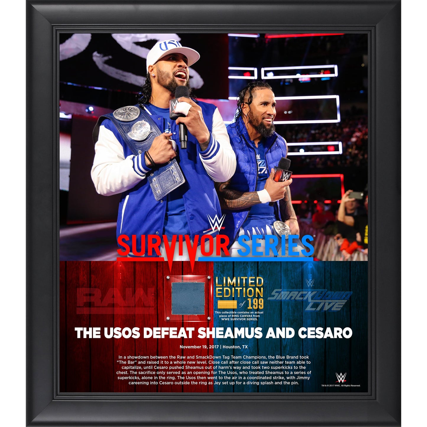 The Usos Framed 15" x 17" 2017 Survivor Series Collage with a Piece of Match-Used Canvas - Limited Edition of 199