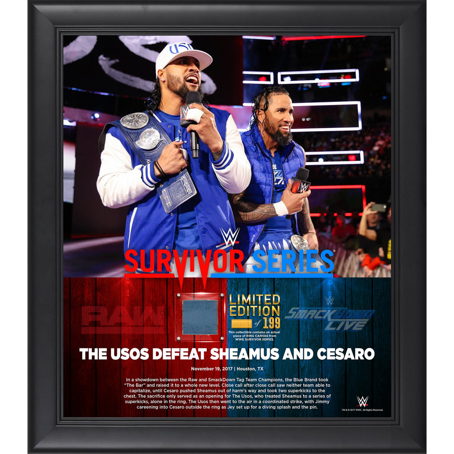 The Usos Framed 15" x 17" 2017 Survivor Series Collage with a Piece of Match-Used Canvas - Limited Edition of 199