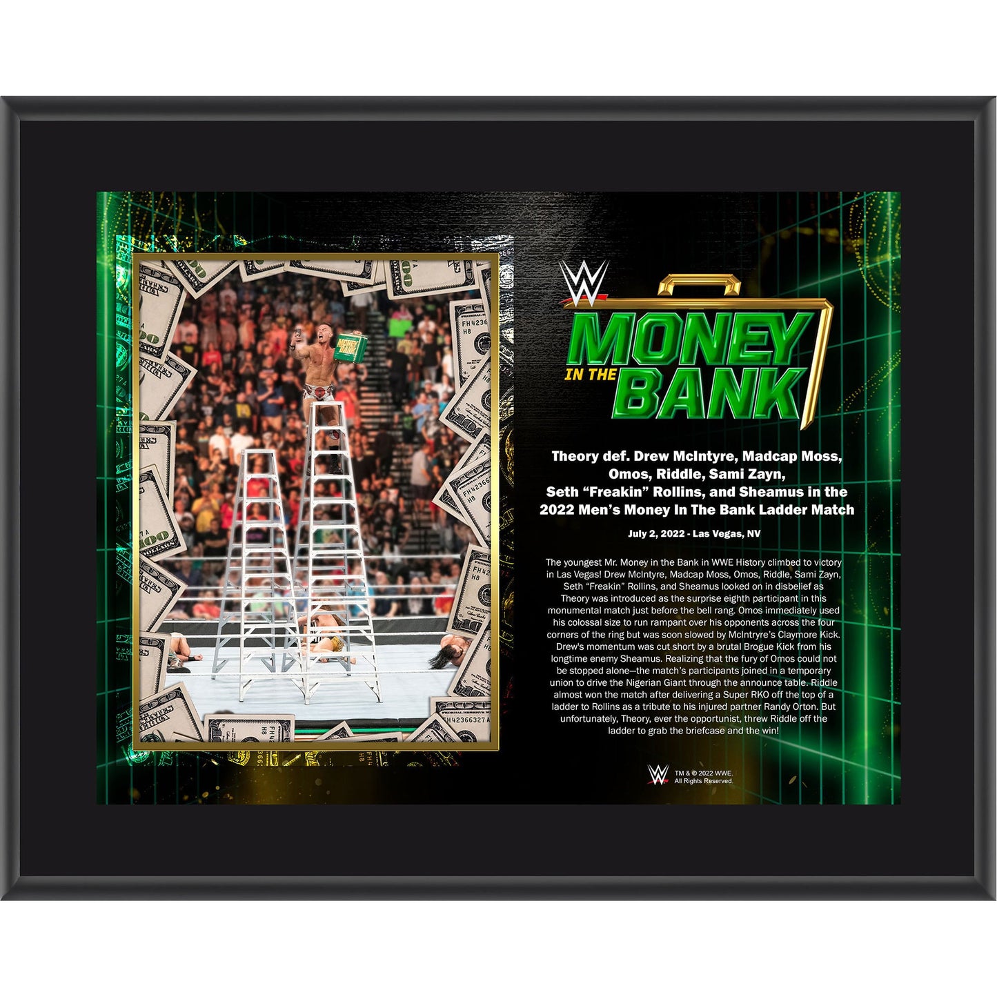 Theory Framed 10.5'' x 13'' 2022 Money in the Bank Sublimated Plaque