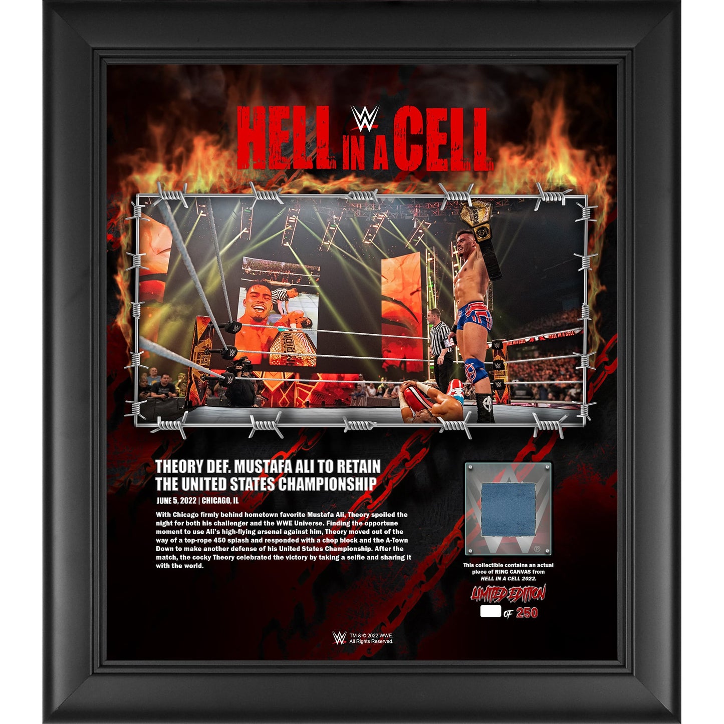 Theory Framed 15'' x 17'' 2022 Hell in a Cell Collage with a Piece of Match-Used Canvas - Limited Edition of 250