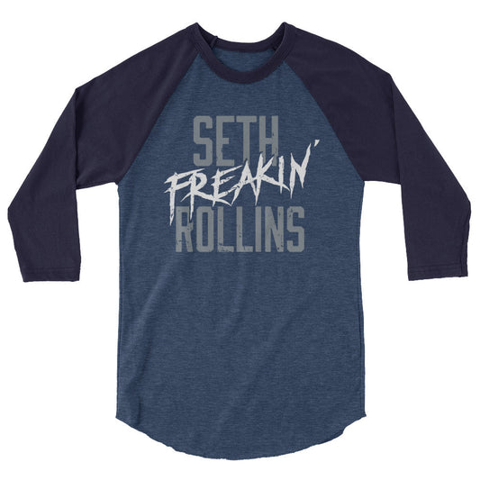 [Color:Heather Denim/Navy] Seth "Freakin" Rollins 3/4 Sleeve Raglan Shirt