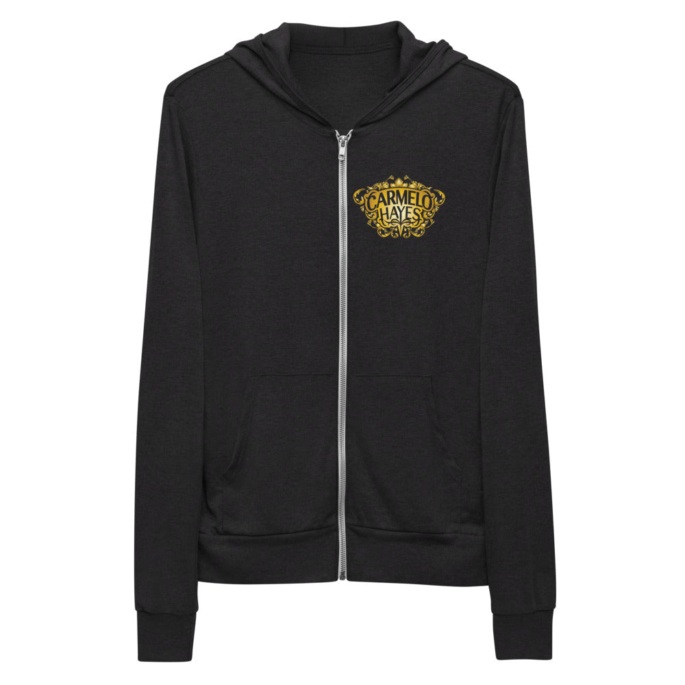 [Color:Charcoal Black Triblend] Carmelo Hayes "Melo Don't Miss" Lightweight Full-Zip Hoodie Sweatshirt