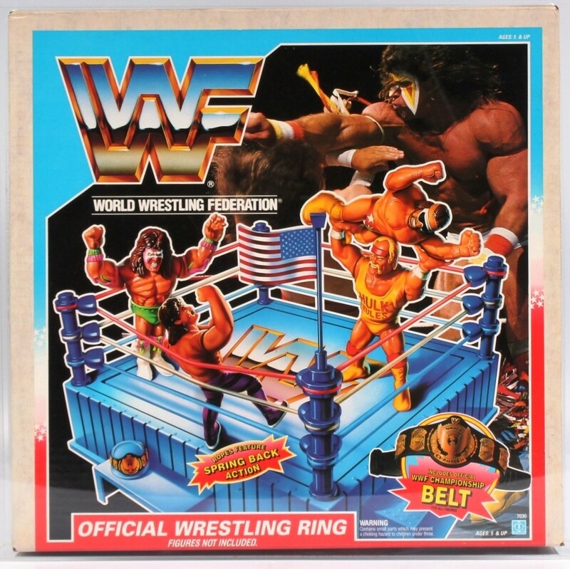 WWF Hasbro Wrestling Rings & Playsets: Official Wrestling Ring [With Blue Square Turnbuckle Posts] Action & Toy Figures PWcatalog