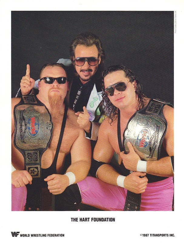 WWF-Promo-Photos1987-WWF-TAG-TEAM-CHAMPIONS-Hart-Foundation-Jimmy-Hart-color-