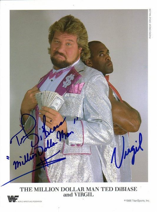 1988 Million Dollar Man Ted DiBiase w/Virgil Color (Signed by Both)