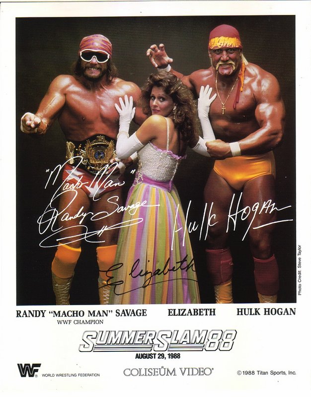 1988 The Mega Powers (Macho/Liz/Hulk) Summerslam color (pre-printed autographs) PWcatalog