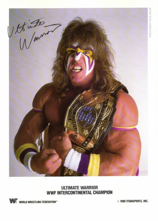 WWF-Promo-Photos1988-WWF-IC-CHAMPION-Ultimate-Warrior-color-pre-printed-autograph-