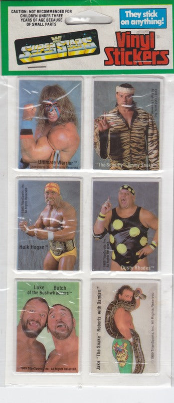 1989/90 Gordy Intl. WWF Vinyl Sticker set (24 Stickers on 4 unopened cards)