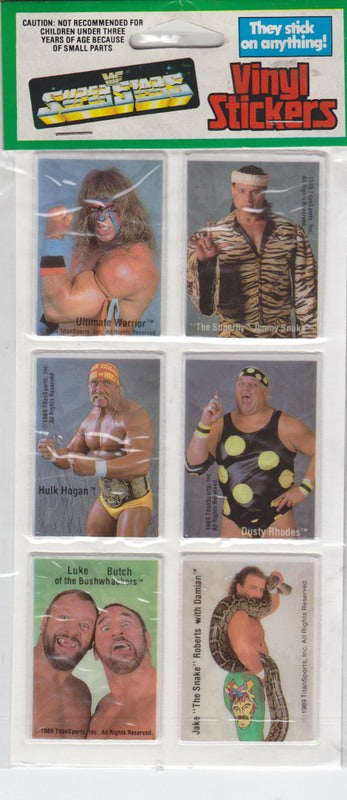 1989/90 Gordy Intl. WWF Vinyl Sticker set (24 Stickers on 4 unopened cards) PW Catalog