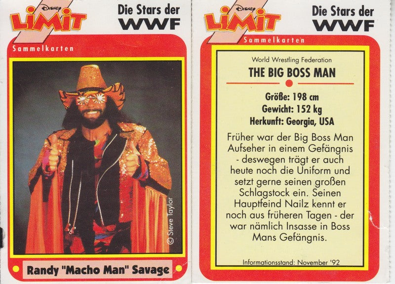 1992 Disney Limit Magazine Wrestling Stars of the WWF (Germany) set (8) Ex approx 2017 value:$200 PW Catalog