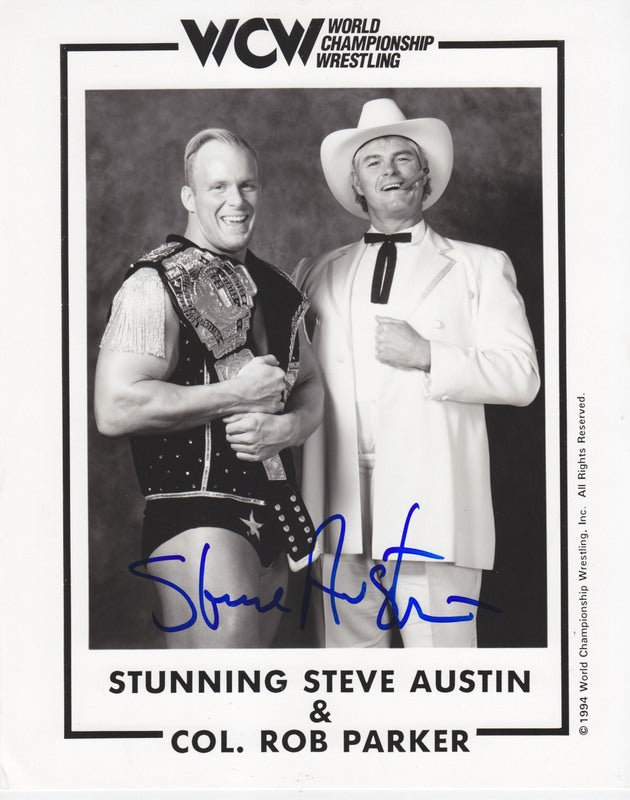 WCW U.S. CHAMPION Stunning Steve Austin With Col. Rob Parker (signed)