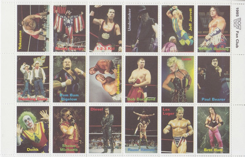 1995 WWF Fan Club Stamp Sheet of 18 Nm approx 2017 value:$5