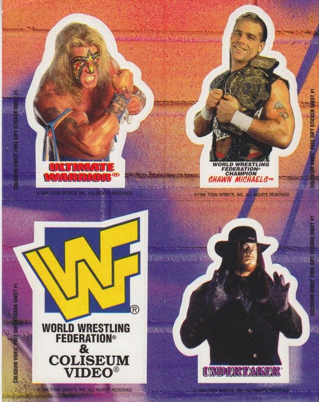 1996 Coliseum Video WWF Sticker Sheet of 4 PW Catalog