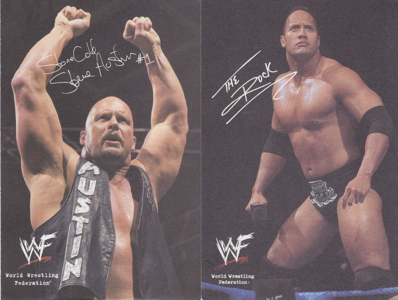 1999/2000 WWF Raw&amp; Smackdown promotional Postcards:Austin/Rock approx 2017 value:$50 PW Catalog