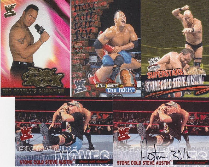 2001 Fleer Wrestlemania set (90) w/Rock, Stone Cold Said So, Signature Moves insert sets &amp; 4 card autograph set) NM