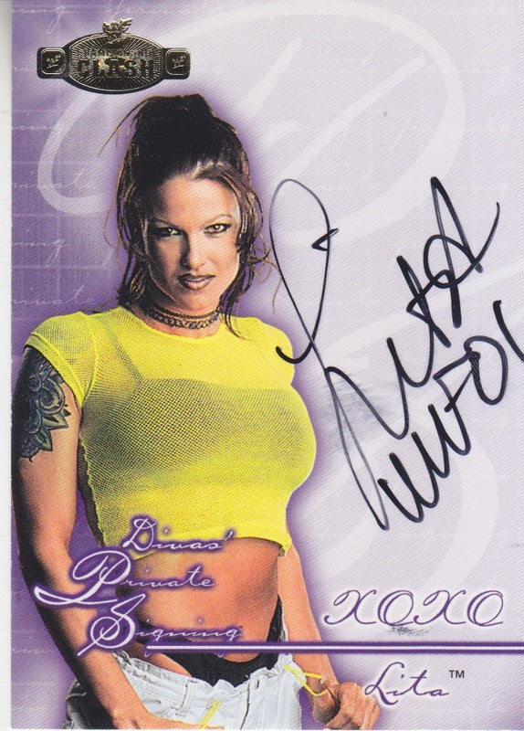 2001 Fleer WWE Championship Clash Diva Private Signing Lita autograph 2017 approx value:$100 PW Catalog