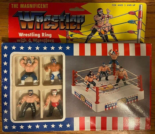 The Magnificent Wrestler Mini Wrestling Rings & Playsets: Wrestling Ring with 4 Wrestlers: Atlantis, Blue Panther, Rayo de Jalisco & Octagon