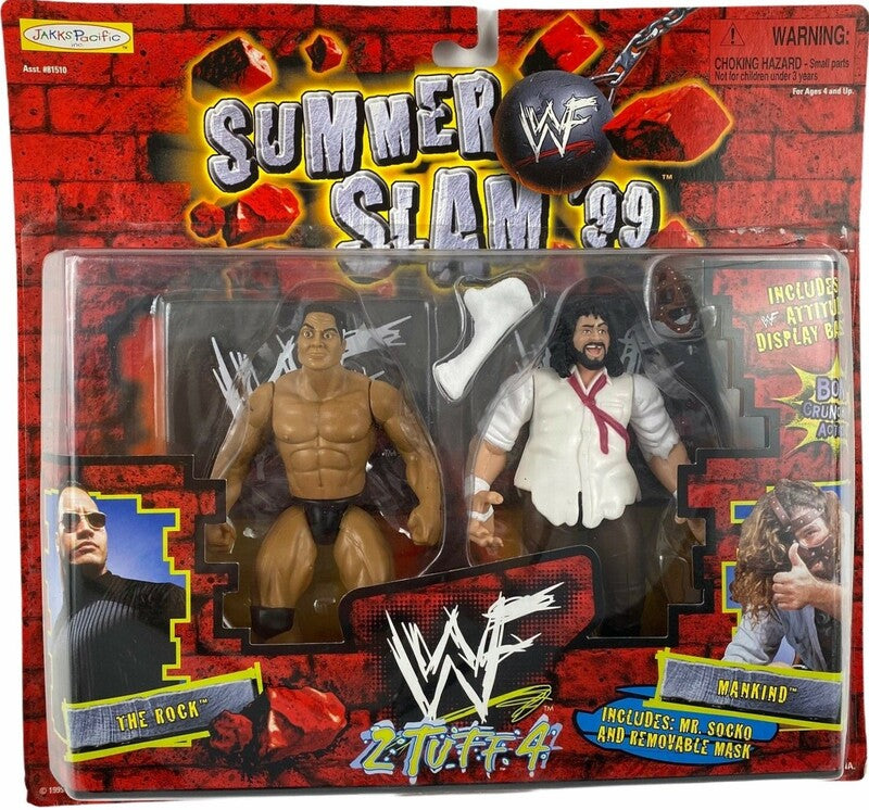 1999 WWF Jakks Pacific 2 Tuff 4 The Rock & Mankind Action & Toy Figures PWcatalog