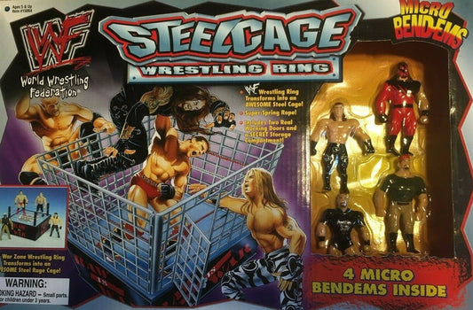 WWF Just Toys Micro Bend-Ems Steel Cage Wrestling Ring [With Kane, Shawn Michaels, Stone Cold Steve Austin & The Interrogator]