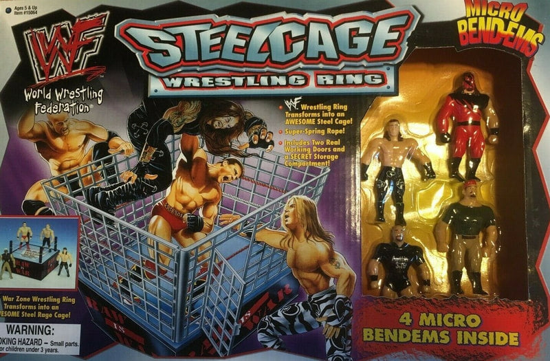 WWF Just Toys Micro Bend-Ems Steel Cage Wrestling Ring [With Kane, Shawn Michaels, Stone Cold Steve Austin & The Interrogator] Action & Toy Figures PWcatalog