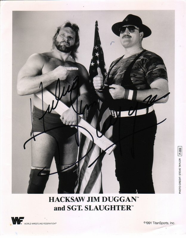 1991 Hacksaw Jim Duggan (signed), Sgt. Slaughter P059 b/w 