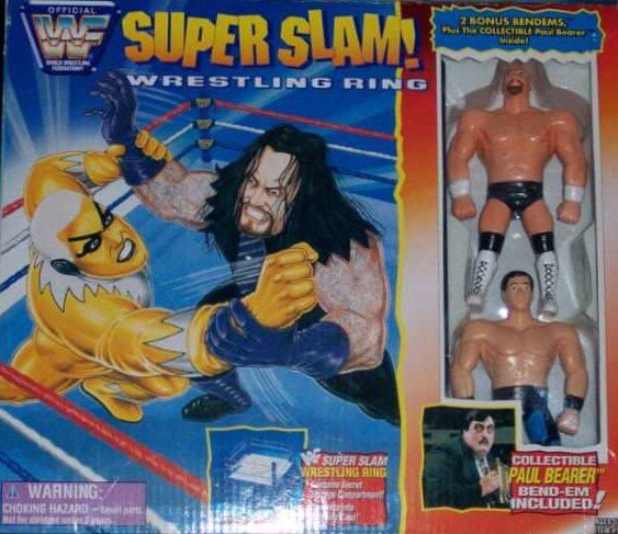 WWF Just Toys Bend-Ems Super Slam! Wrestling Ring [With Paul Bearer, Stone Cold Steve Austin & TAKA Michinoku] Action & Toy Figures PWcatalog