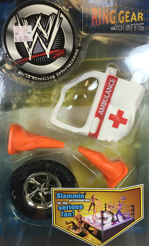 2002 WWF Jakks Pacific Ring Gear Match Bits: Ambulance Door, Cones & Tire