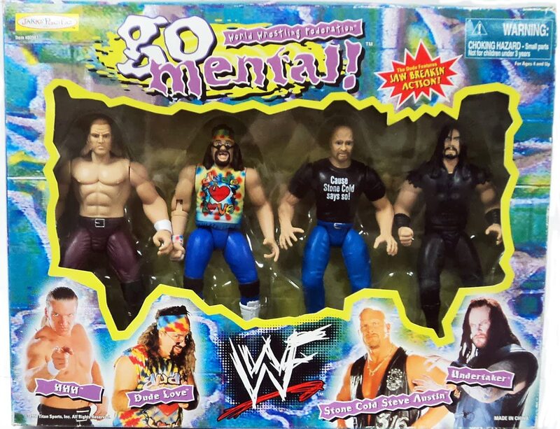 1998 WWF Jakks Pacific Go Mental! Box Set: HHH, Dude Love, Stone Cold Steve Austin & Undertaker [Exclusive] Action & Toy Figures PWcatalog
