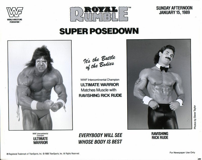 WWF-Promo-Photos1989-Royal-Rumble-Rude/Warrior-Posedown-