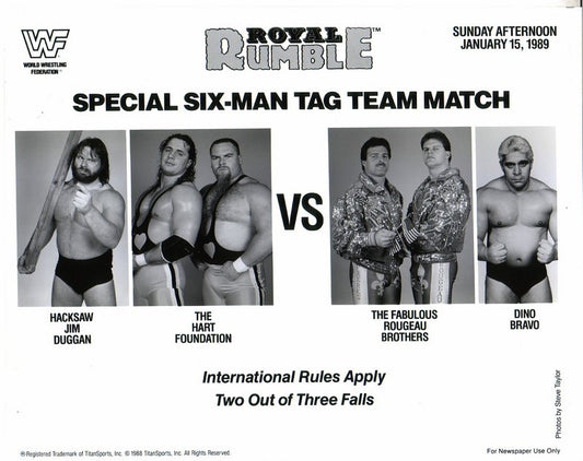 1989 Royal Rumble Hart Foundation/Duggan vs. Rougeaus/Bravo PWcatalog