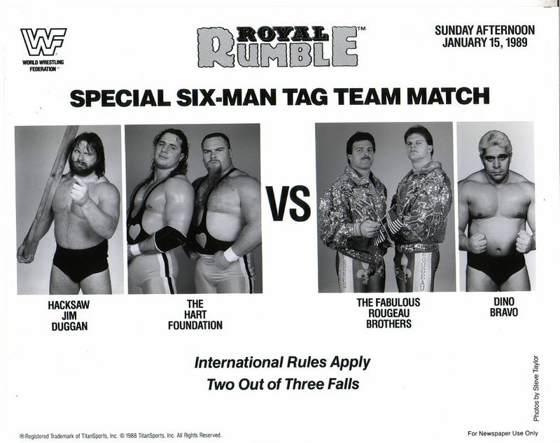 1989 Royal Rumble Hart Foundation/Duggan vs. Rougeaus/Bravo PWcatalog