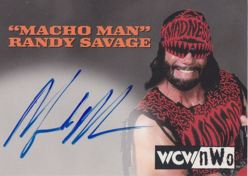 1998 Topps WCW/NWO Macho Man Randy Savage Autograph 2021 approx value:$750 PW Catalog