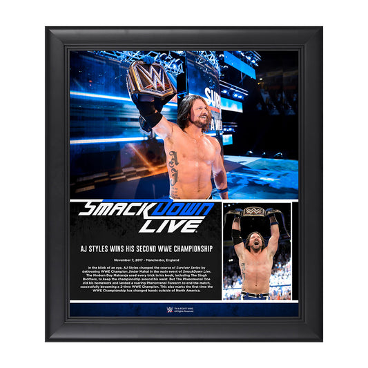 AJ Styles 2-Time Champion 15 x 17 Framed Plaque